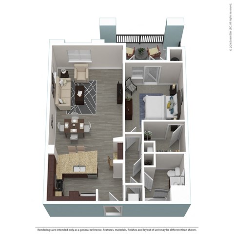 Floor plan for 1 bed, 1 bath, 892 sqft